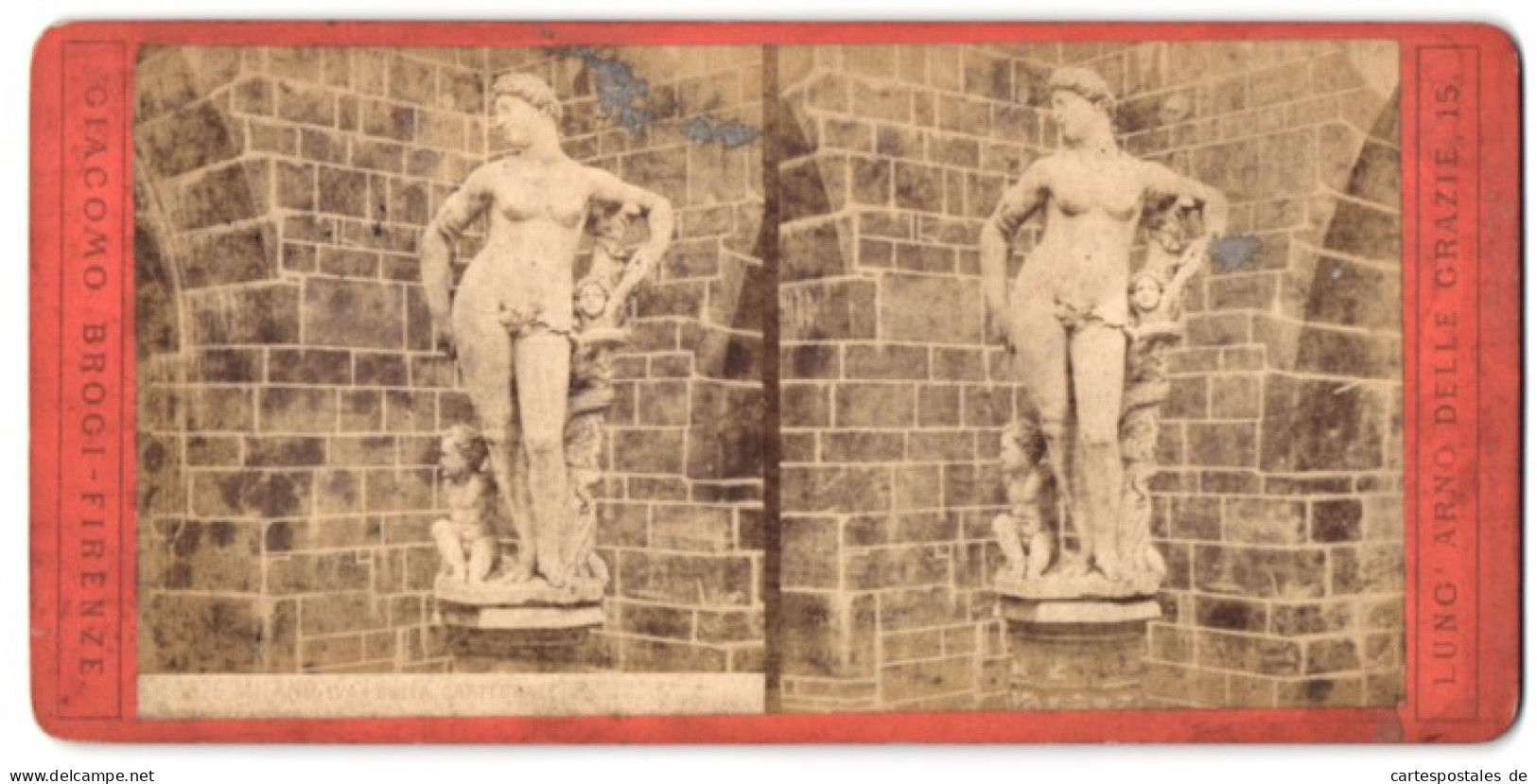 Stereo-Foto Giacomo Brogi, Firenze, Ansicht Mailand - Milano, Statue Et Duomo  - Photos Stéréoscopiques