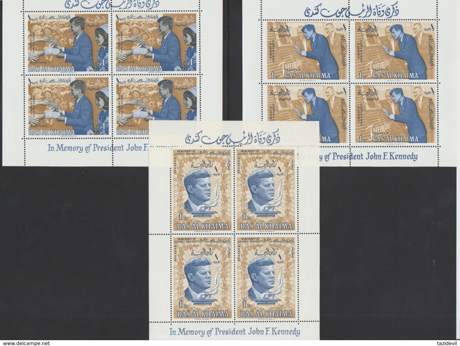 RAS AL-KHAIMA - 1966 In Memory Of J. F. Kennedy Set Of Three Sheets. MNH ** - Ra's Al-Chaima