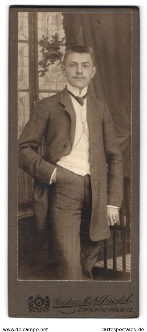Fotografie Gustav Mühlfriedel, Zwickau-Pölbitz, Portrait Junger Herr Im Anzug Mit Querbinder  - Anonymous Persons
