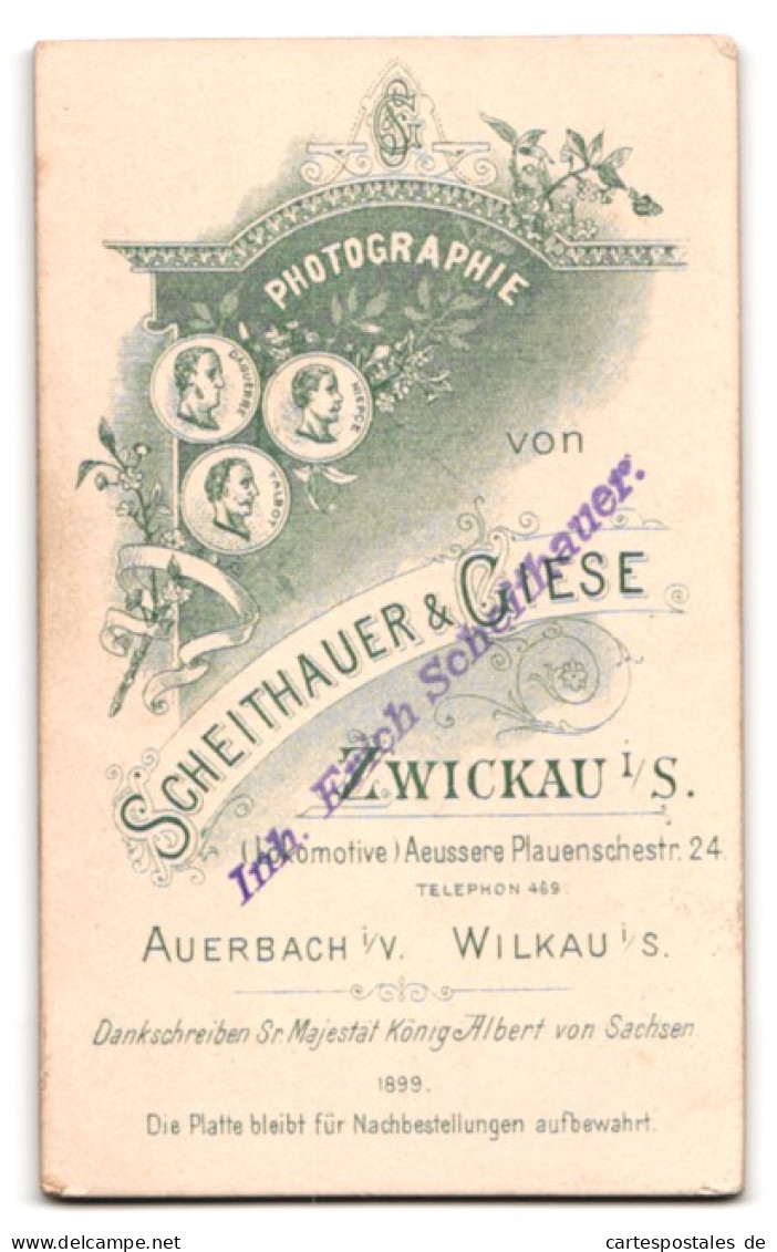 Fotografie Scheithauer & Goese, Zwickau I. S., Äussere Plauenschestr. 24, Portrait Herr Mit Schnurrbart Im Anzug  - Anonymous Persons