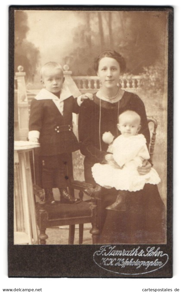 Fotografie F. Jamrath & Sohn, Berlin, Portrait Bürgerliche Dame Mit Kleinkind Auf Dem Schoss Und Kleinem Jungen  - Anonyme Personen