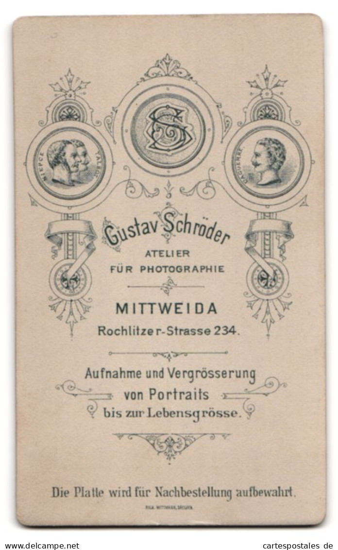 Fotografie Gustav Schröder, Mittweida, Rochlitzer-Strasse 234, Attraktives Fräulein In Puffärmelkleid  - Anonymous Persons