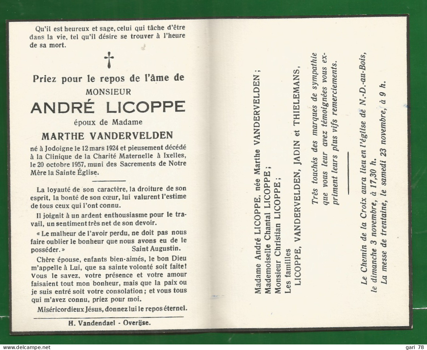 Image Religieuse Regina Martyrum "priez Pour Le Repos De L'âme" De André Licoppe Décéé à Ixelles Le 20-10-1957 - Devotion Images