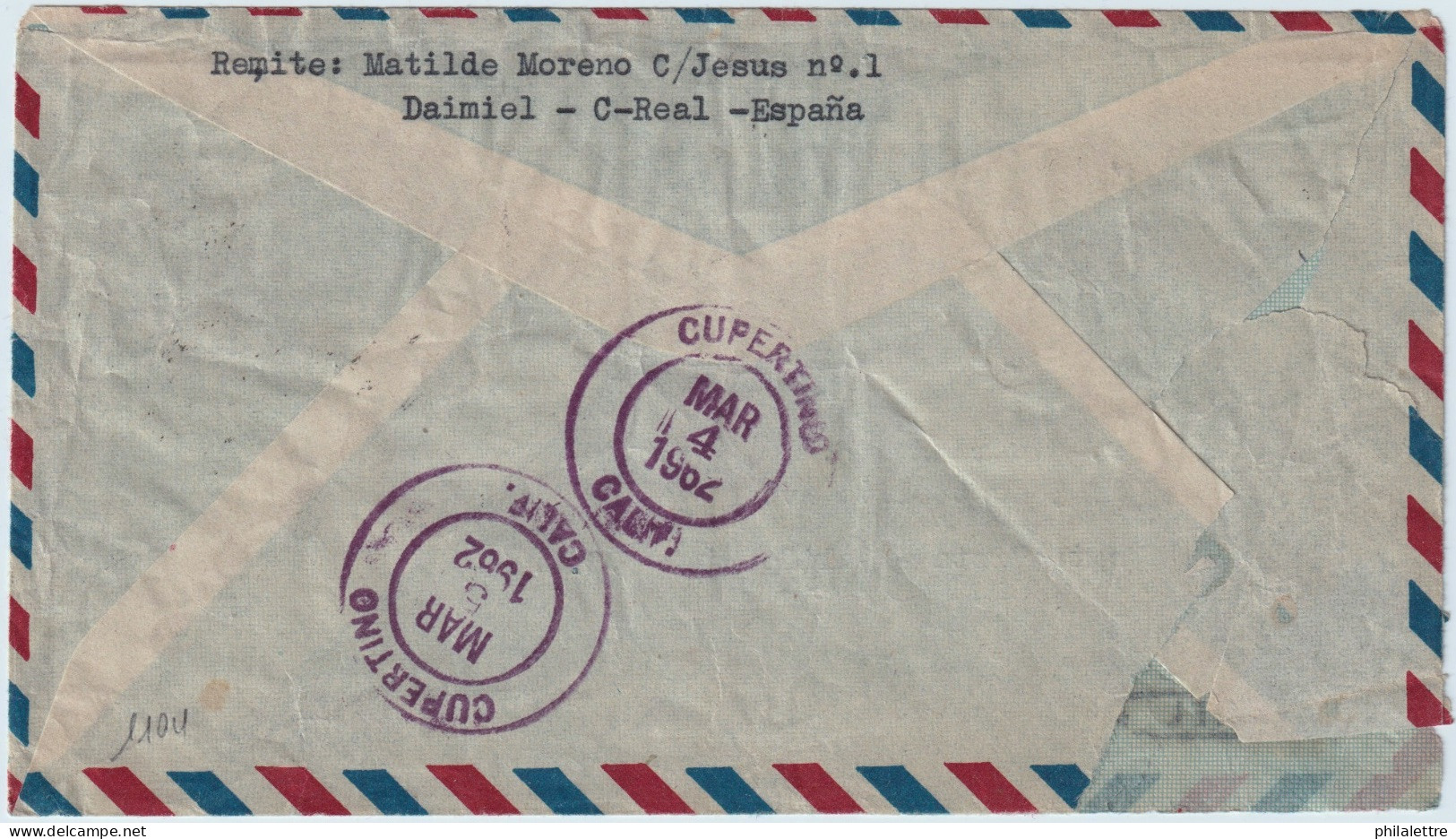 ESPAGNE / ESPAÑA - 1961 Ed.1160 (x2), 1329 Y 1401 Sobre Carta Certificada Por Avion De DAIMIEL A Los EE.UU. - Lettres & Documents