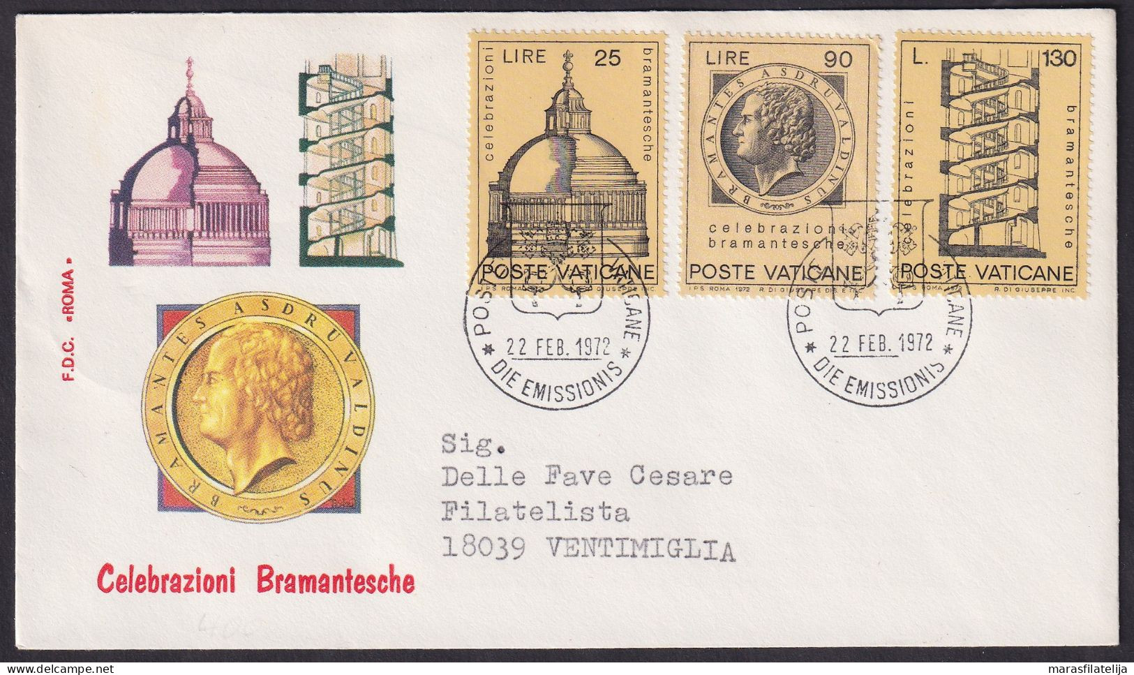 Vatican 1972, Architecture, Bramante, FDC - Andere & Zonder Classificatie