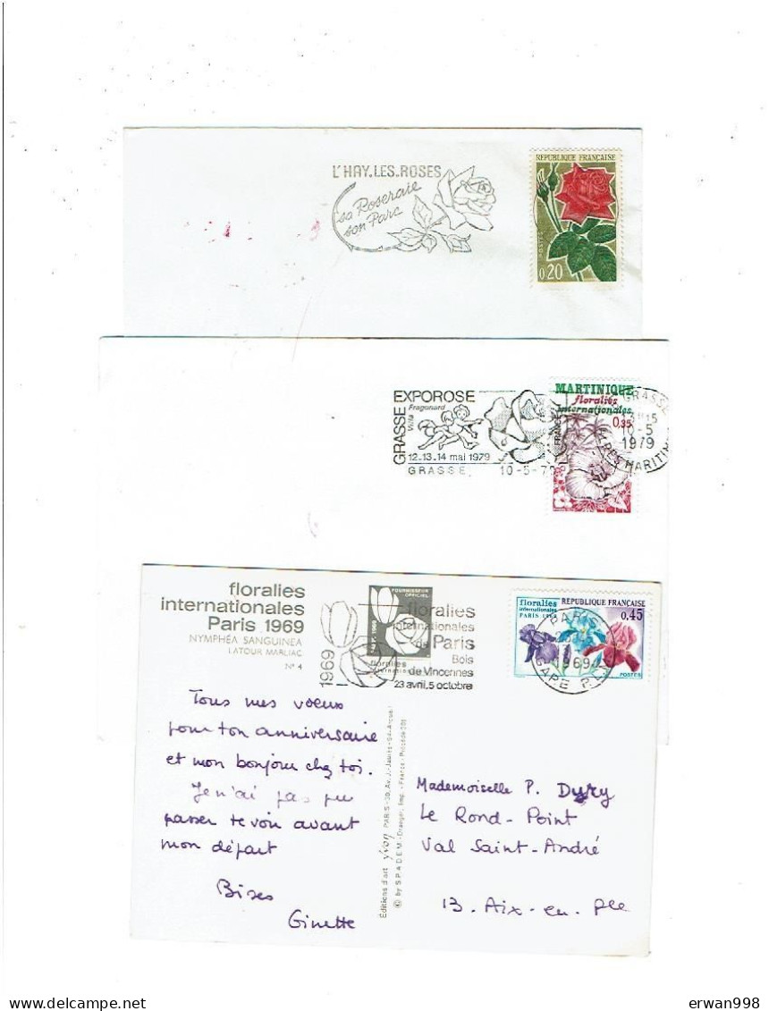 92 L'HAY Les ROSES 06 GRASSE PARIS-GARE PLM 3 Flammes SECAP IIll. Fleurs & Roses Concordances Timbres 1269 - Mechanical Postmarks (Advertisement)