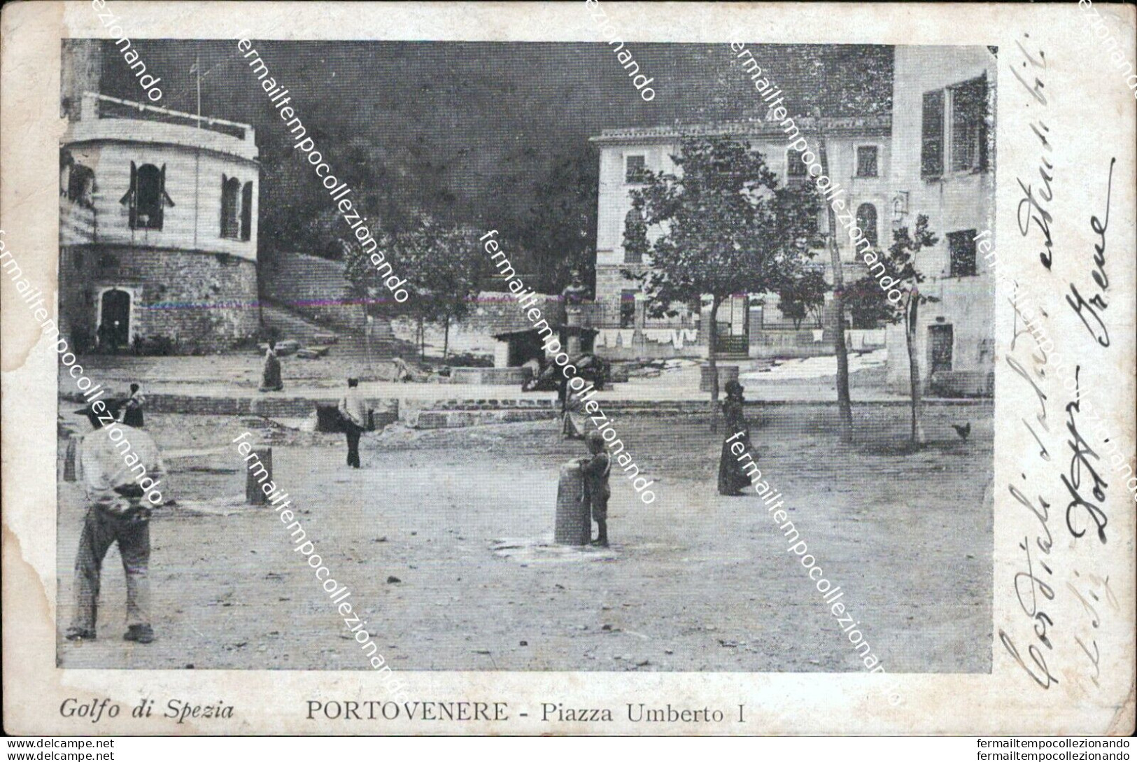 Az218 Cartolina Portovenere Piazza Umberto I La Spezia Liguria 1901 Bella!! - La Spezia