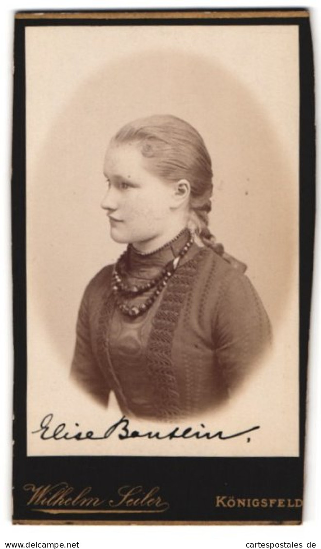 Fotografie Wilhelm Seiler, Königsfeld / Baden, Portrait Elise Mit Zopf & Halskette  - Anonymous Persons