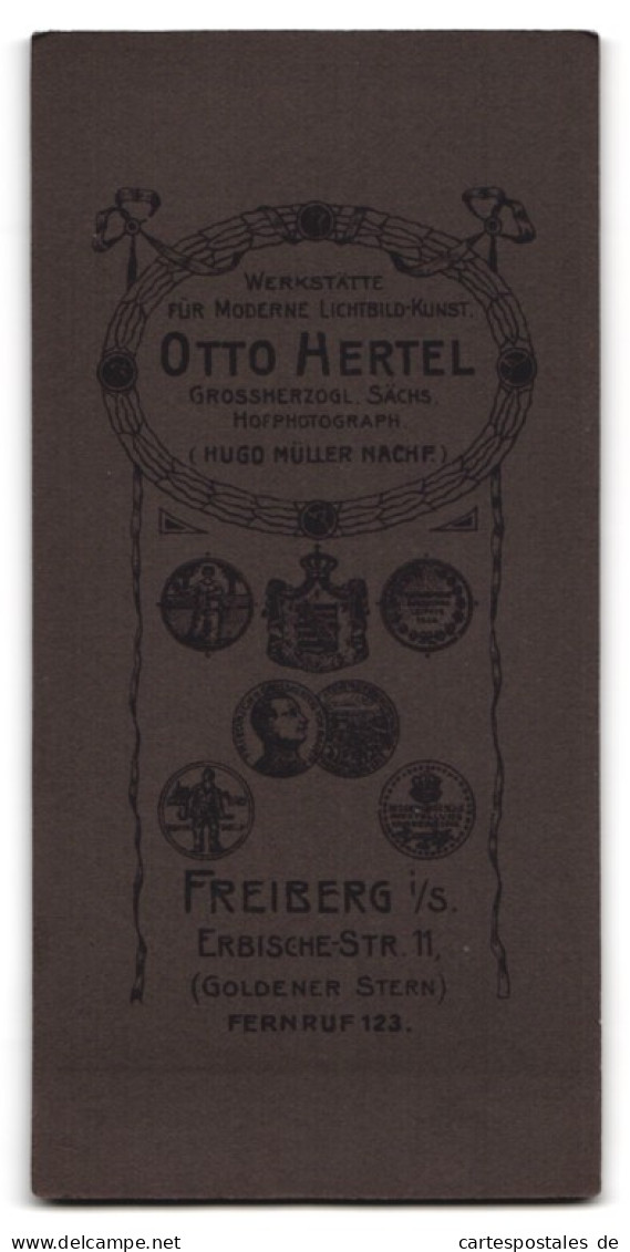 Fotografie Otto Hertel, Freiberg I/S., Erbischerstr. 11, Portrait Junger Soldat, Schulterstück Einjährig Freiwilliger  - Anonieme Personen