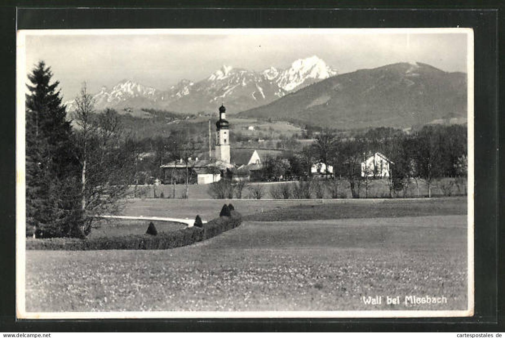 AK Wall Bei Miesbach, Ortsansicht Mit Kirchturm  - Miesbach