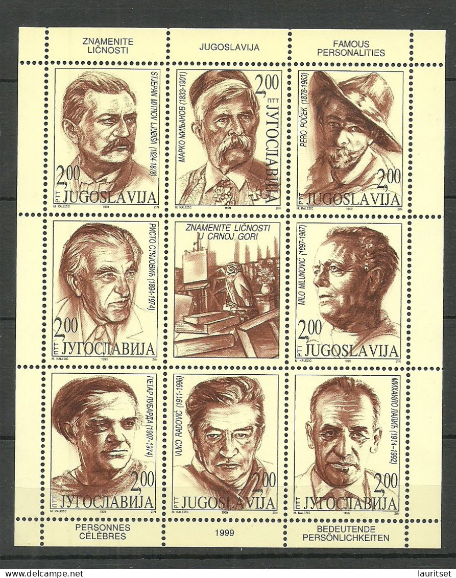 JUGOSLAVIA Jugoslawien 1999 Michel 2918 - 2928 Kleinbogen MNH Persönlichkeiten Famous Men - Blokken & Velletjes