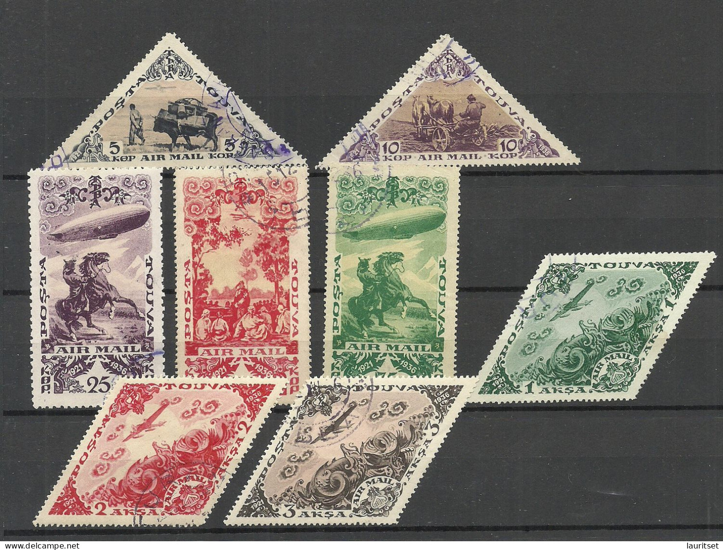 TUVA Touva Tannu Tuwa 1936 = 8 Values From Set Michel 99 - 106 O Flugpost Air Mail Zeppelin Zeppeline - Touva