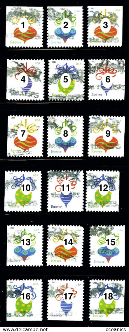 Etats-Unis / United States (Scott No.4579-82 - Ornements De Noël / Christmas Ornements) (o)  All 18 Positions - Used Stamps