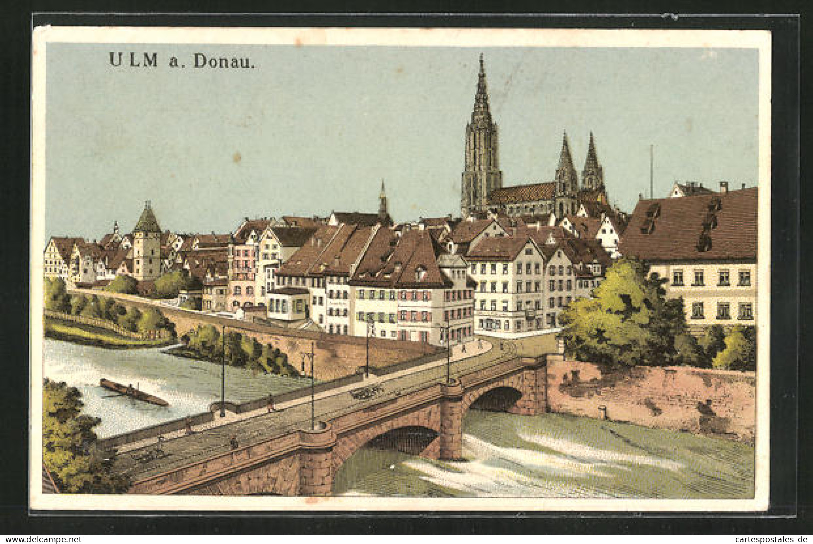 AK Ulm A. Donau, Ortspartie Mit Münster Und Brücke  - Ulm