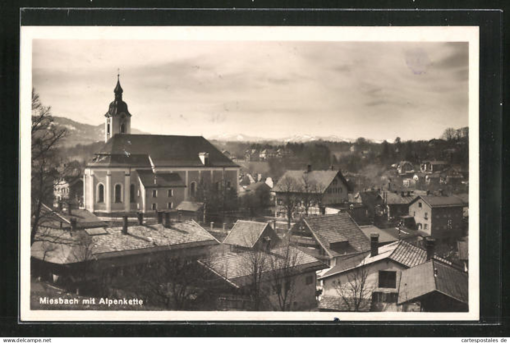 AK Miesbach, Kirche Gegen Alpenkette  - Miesbach