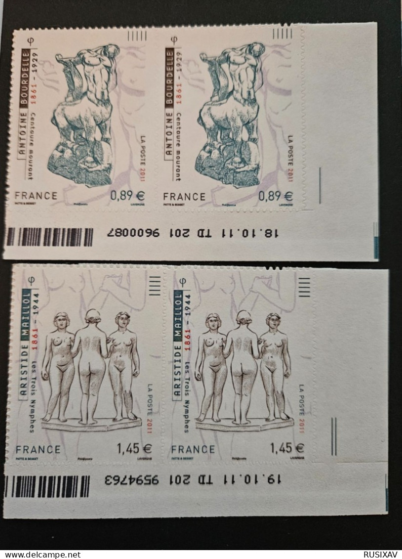 France 2011 Autoadhésifs Bloc De 2 Daté N°633 Et 634 MAILLOL Et BOURDELLE - Unused Stamps