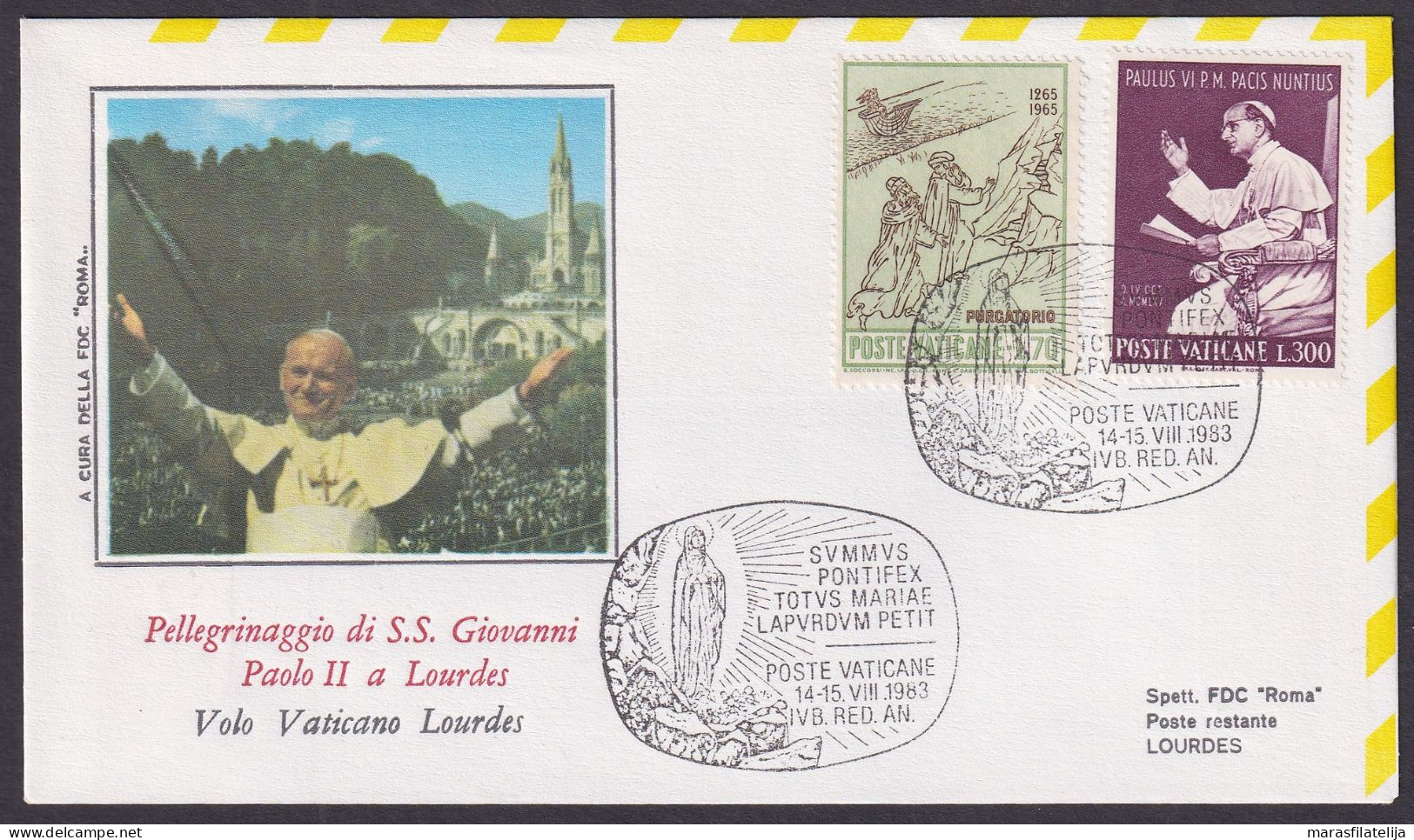 Vatican 1983, Pope Voyage, France, Lourdes, Special Cover - Otros & Sin Clasificación