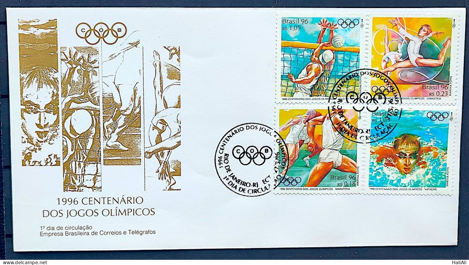 Brazil Envelope FDC 675 1 96 Olympics Athens Greece Volleyball Swimming Gymnastics Athletics CBC RJ 1 - FDC