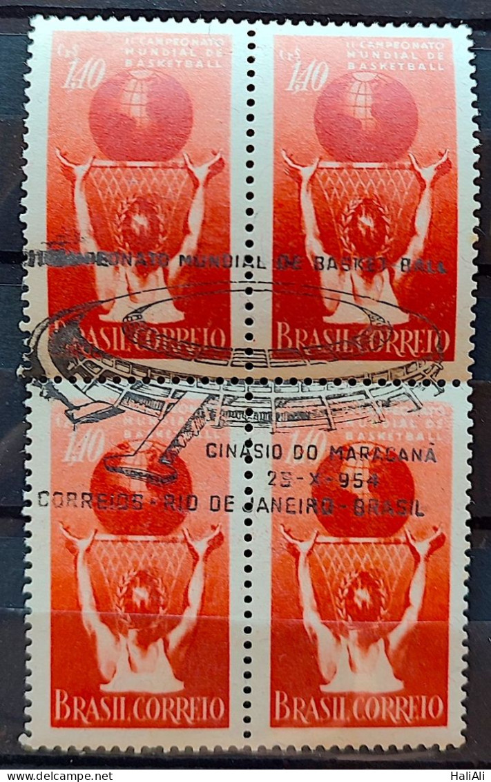 C 353 Brazil Stamp World Basketball Championship Map Maracana 1954 Block Of 4 CBC RJ - Unused Stamps