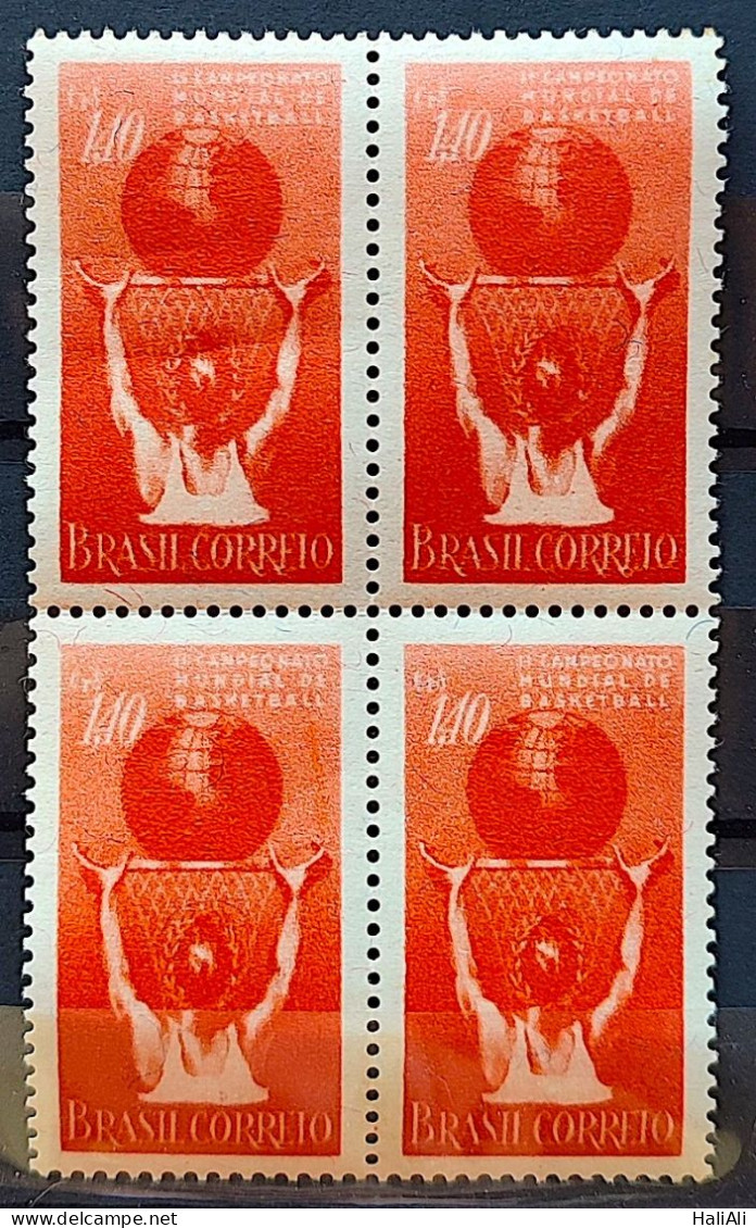 C 353 Brazil Stamp World Basketball Championship Map 1954 Block Of 4 - Ongebruikt