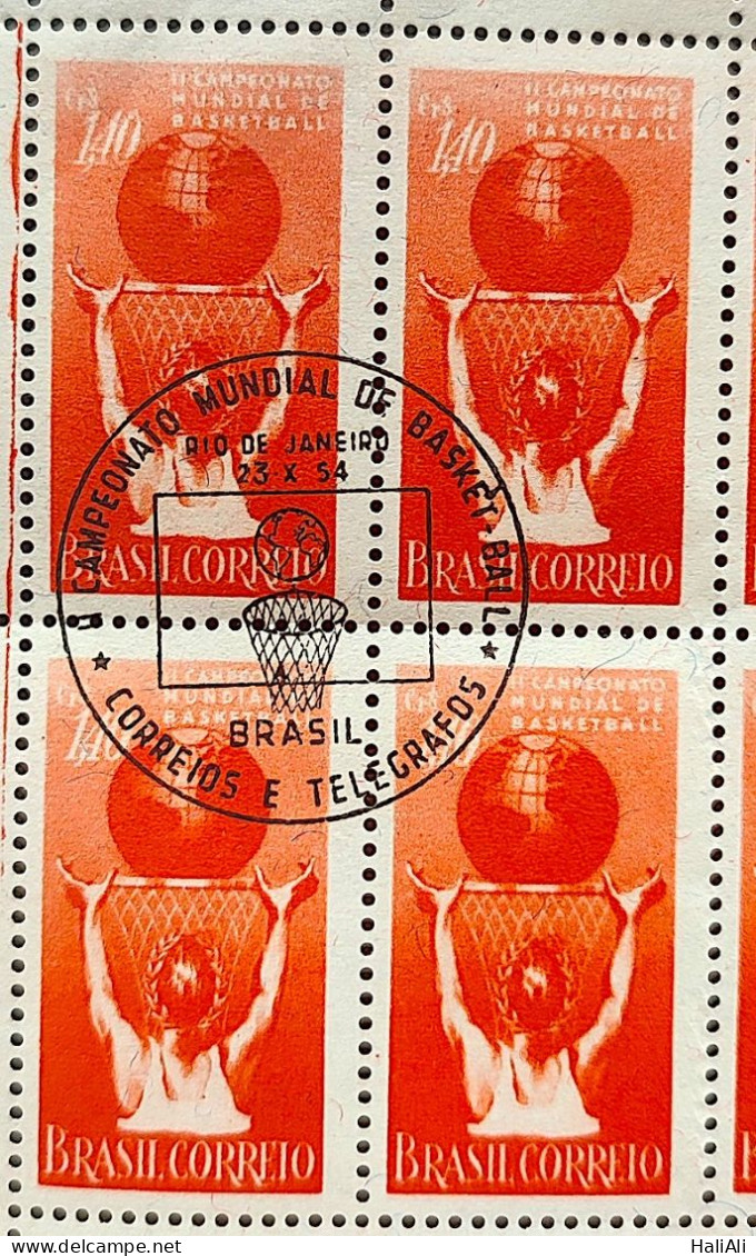 C 353 Brazil Stamp World Basketball Championship Map 1954 Block Of 4 CBC RJ MH - Neufs