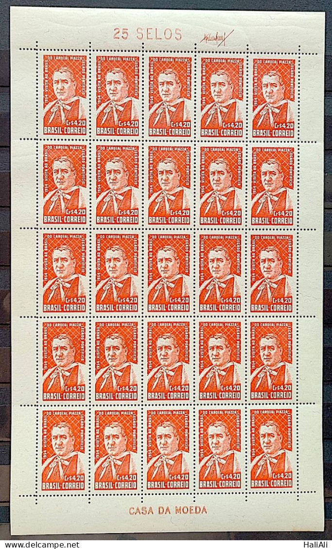 C 344 Brazil Stamp Cardinal Piazza Religion 1954 Sheet - Ungebraucht