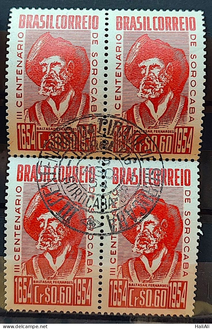 C 343 Brazil Stamp Tercentenary Of Sorocaba Baltasar Fernandes Personality Hat 1954 Block Of 4 CPD SP - Nuevos
