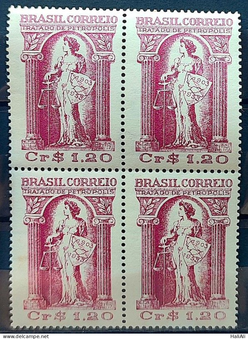 C 321 Brazil Stamp Fiftieth Anniversary Of The Treaty Of Petropolis Justice Rights Map 1953 Block Of 4 - Ongebruikt