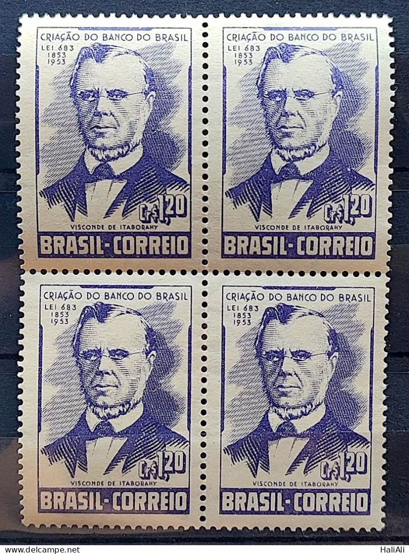 C 300 Brazil Stamp Centenary Creation Banco Do Brasil Visconde De Itaborahy 1953 Block Of 4 - Unused Stamps