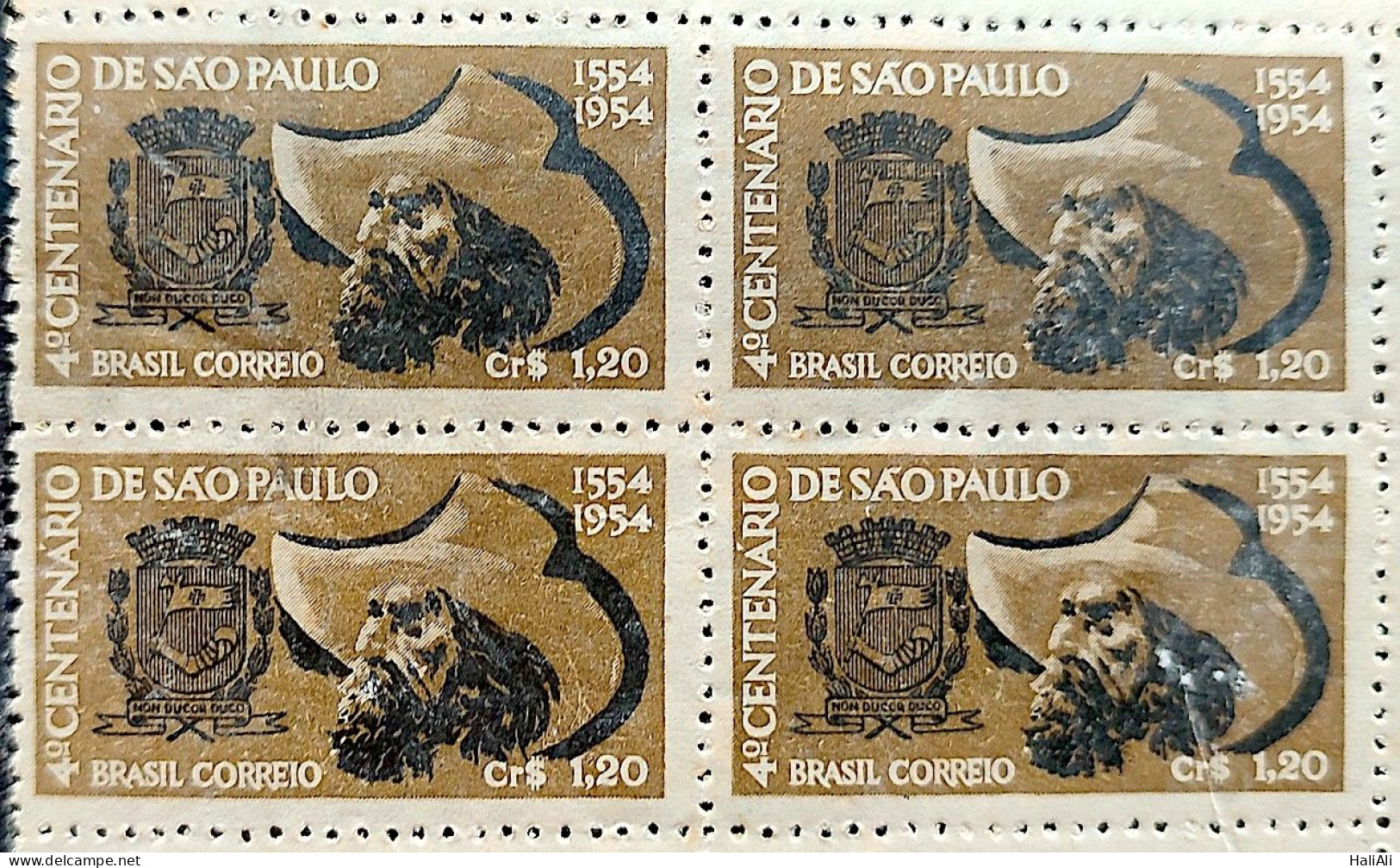 C 291 Brazil Stamp 4 Centenary Of Sao Paulo Coat Of Arms Hat 1953 Block Of 4 - Unused Stamps