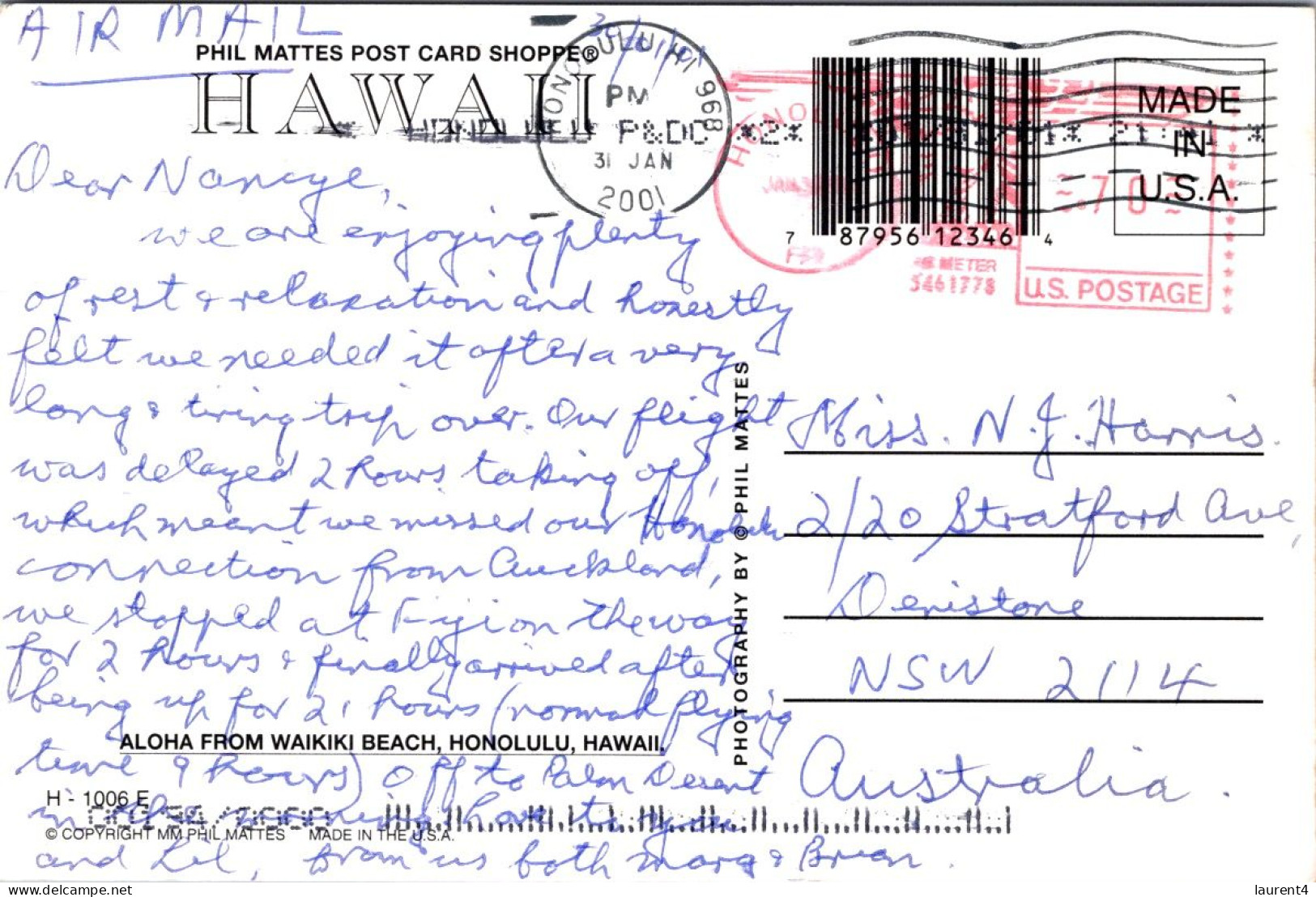 13-5-2024 (5 Z 1) USA - (posted To Australia 2001) Hawaii Aloha - Autres & Non Classés