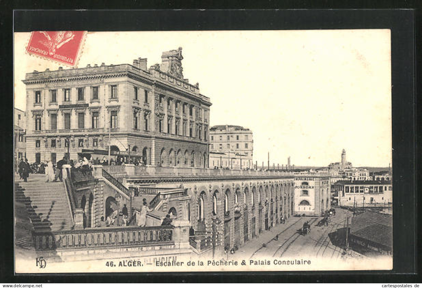 CPA Alger, Escalier De La Pecherie & Palais Consulaire  - Alger