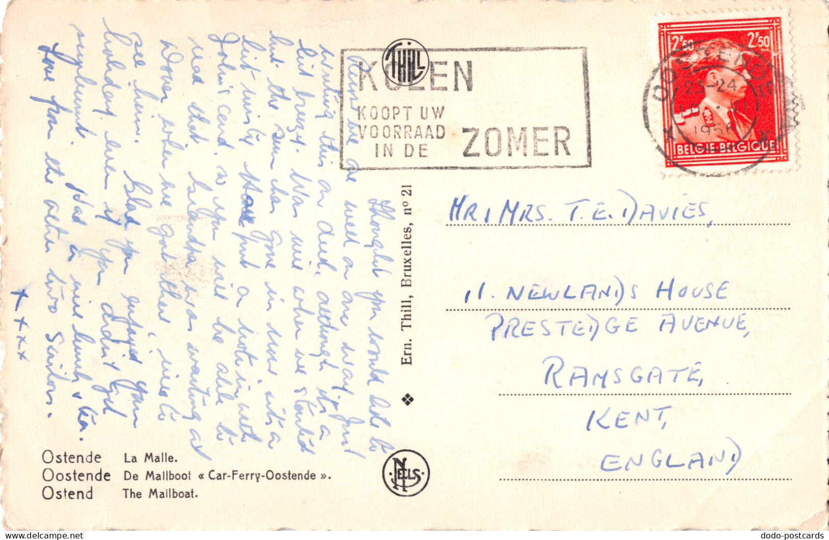 R295650 Ostend. The Mailboat. Nels. Ern. Thill. Bruxelles. No. 21. 1956. Oostend - Wereld