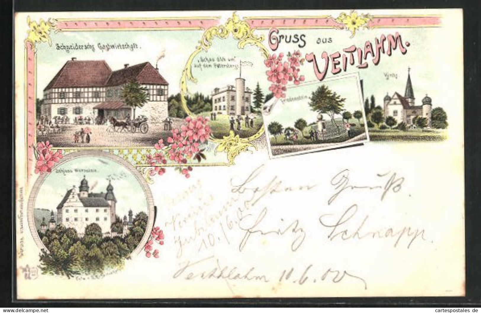 Lithographie Veitlahm, Schneidersches Gasthaus, Schloss Wernstein, Kirche  - Autres & Non Classés