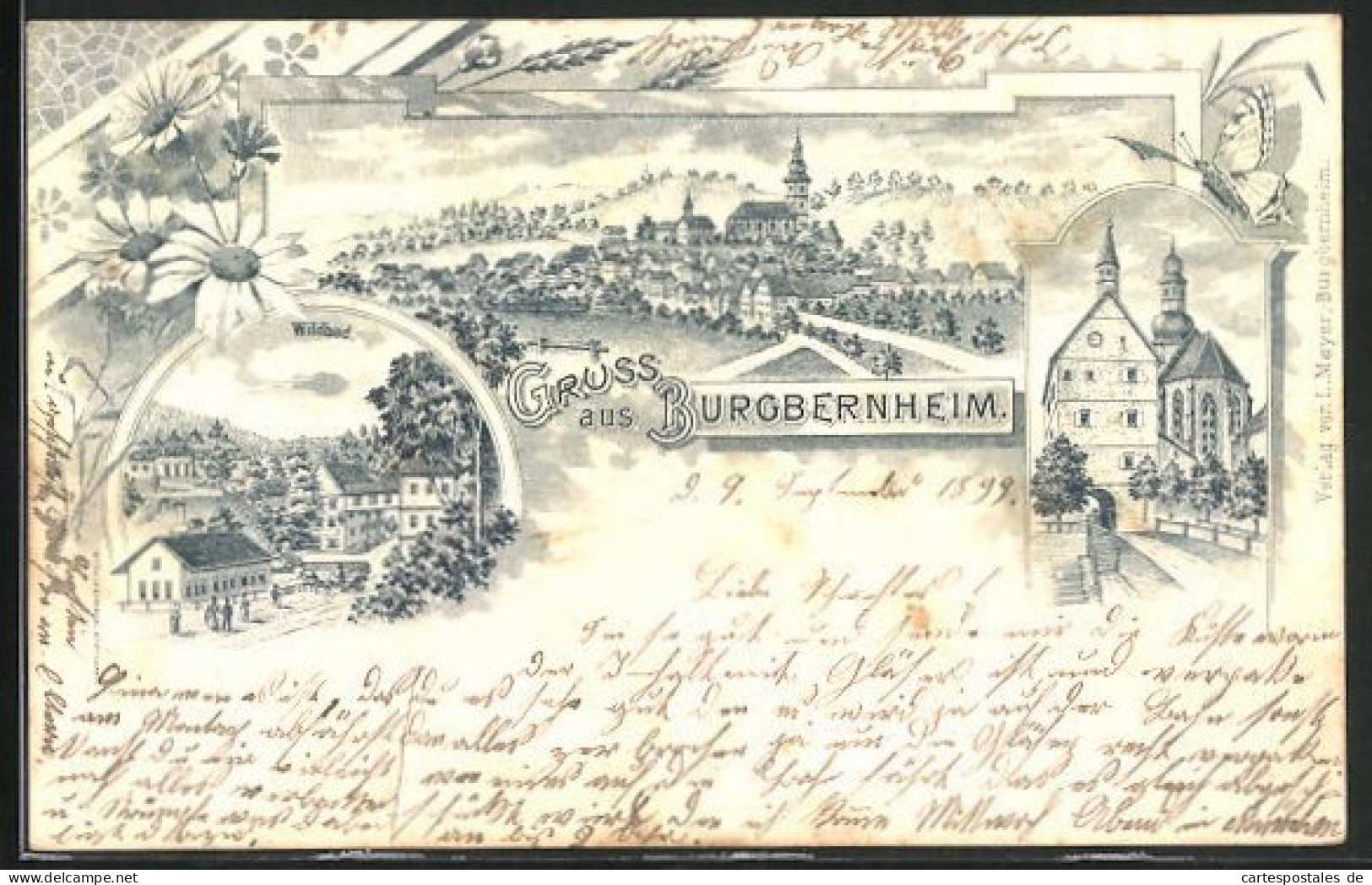 Lithographie Burgbernheim, Wildbad, Totalansicht, Strassenpartie Mit Kirche  - Sonstige & Ohne Zuordnung