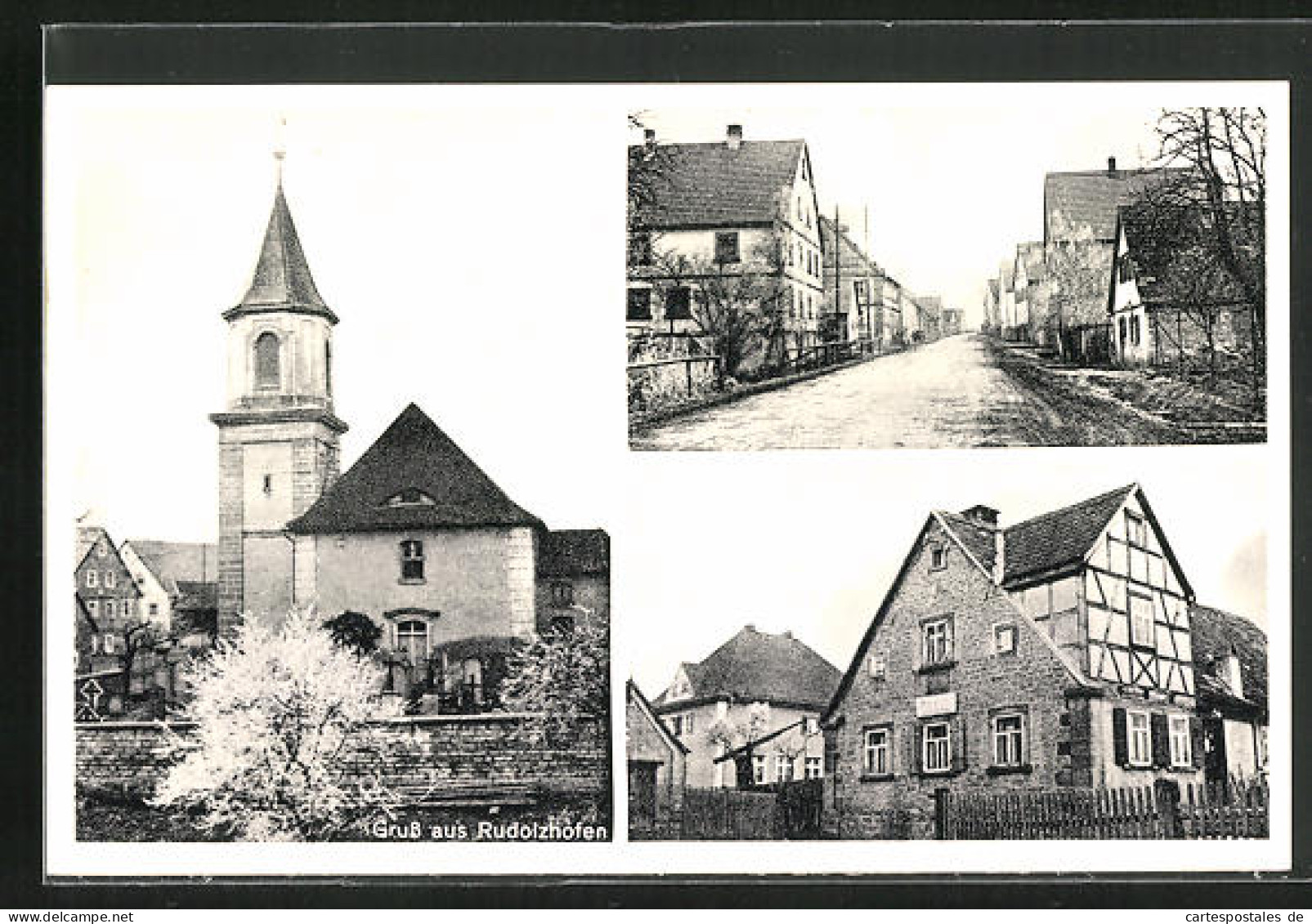 AK Rudolzhofen, Kirche, Strassenpartie, Fachwerkhaus  - Autres & Non Classés