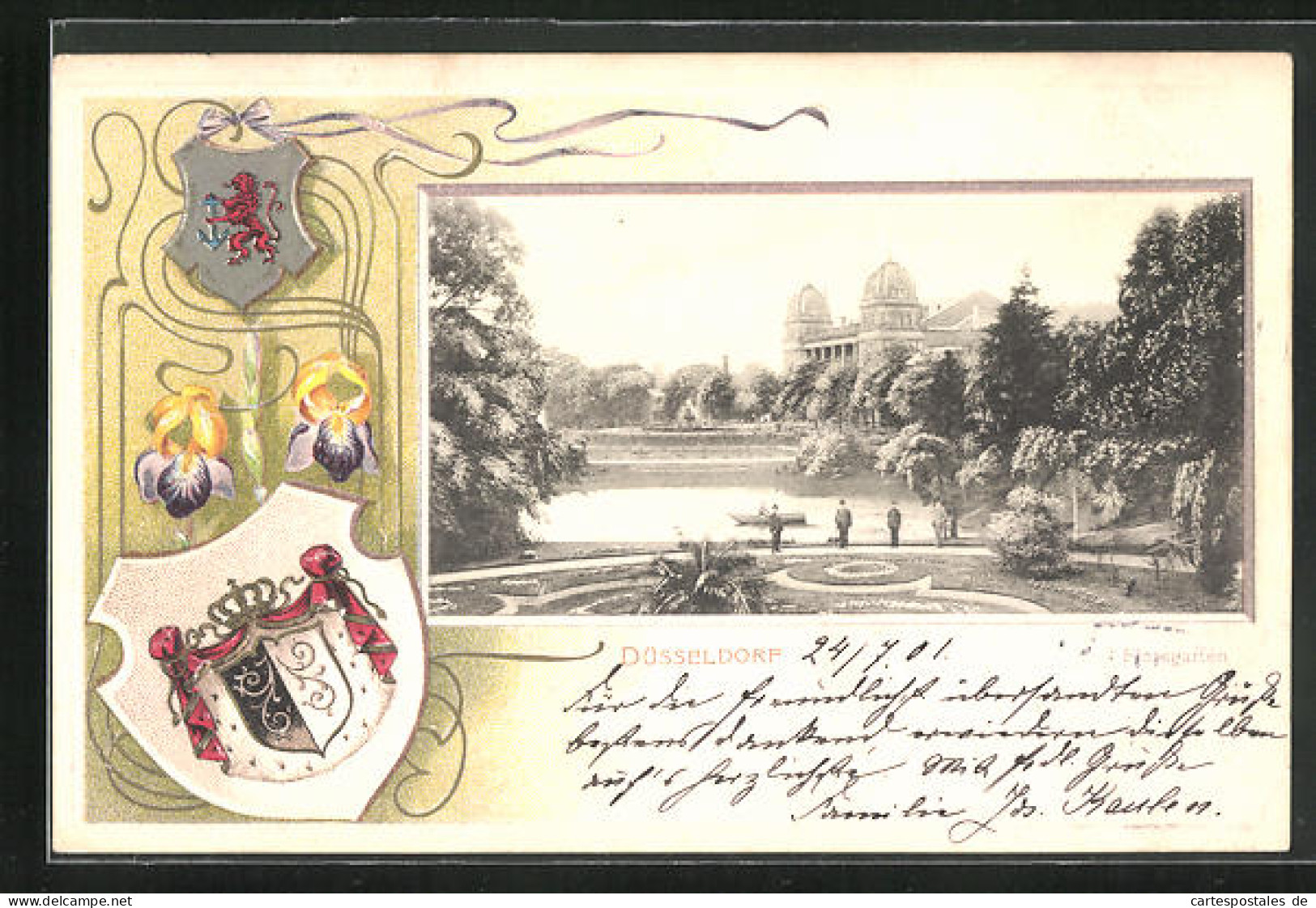 Passepartout-Lithographie Düsseldorf, Floragarten Mit Bassin  - Autres & Non Classés