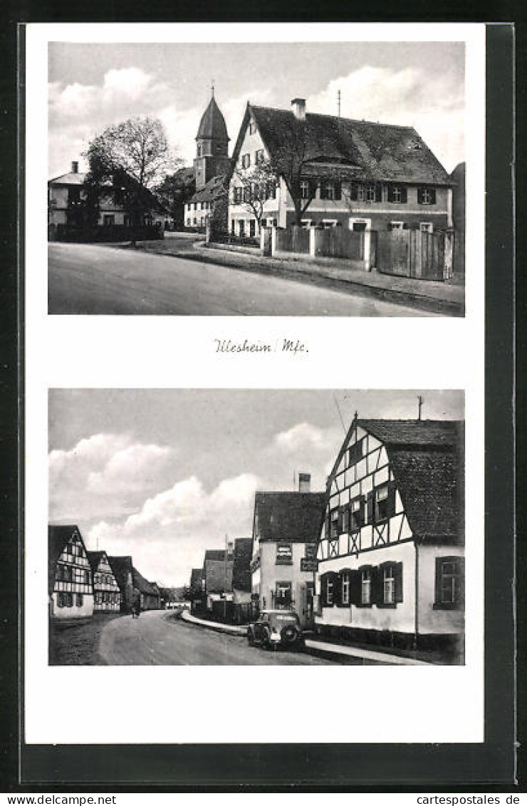 AK Illesheim / Mfr., Strassenansicht Mit Fachwerkhaus & Kirche  - Autres & Non Classés