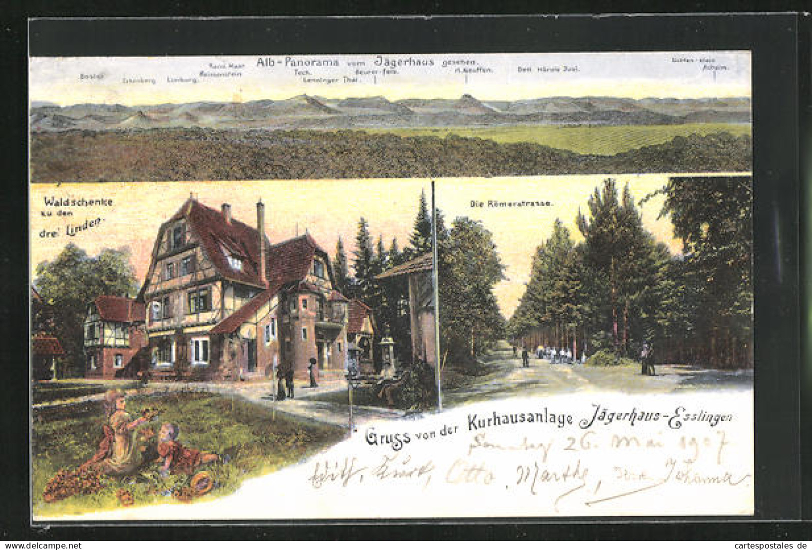 AK Esslingen, Jägerhaus, Gasthaus Zu Den Drei Linden, Römerstrasse, Bergpanorama  - Esslingen