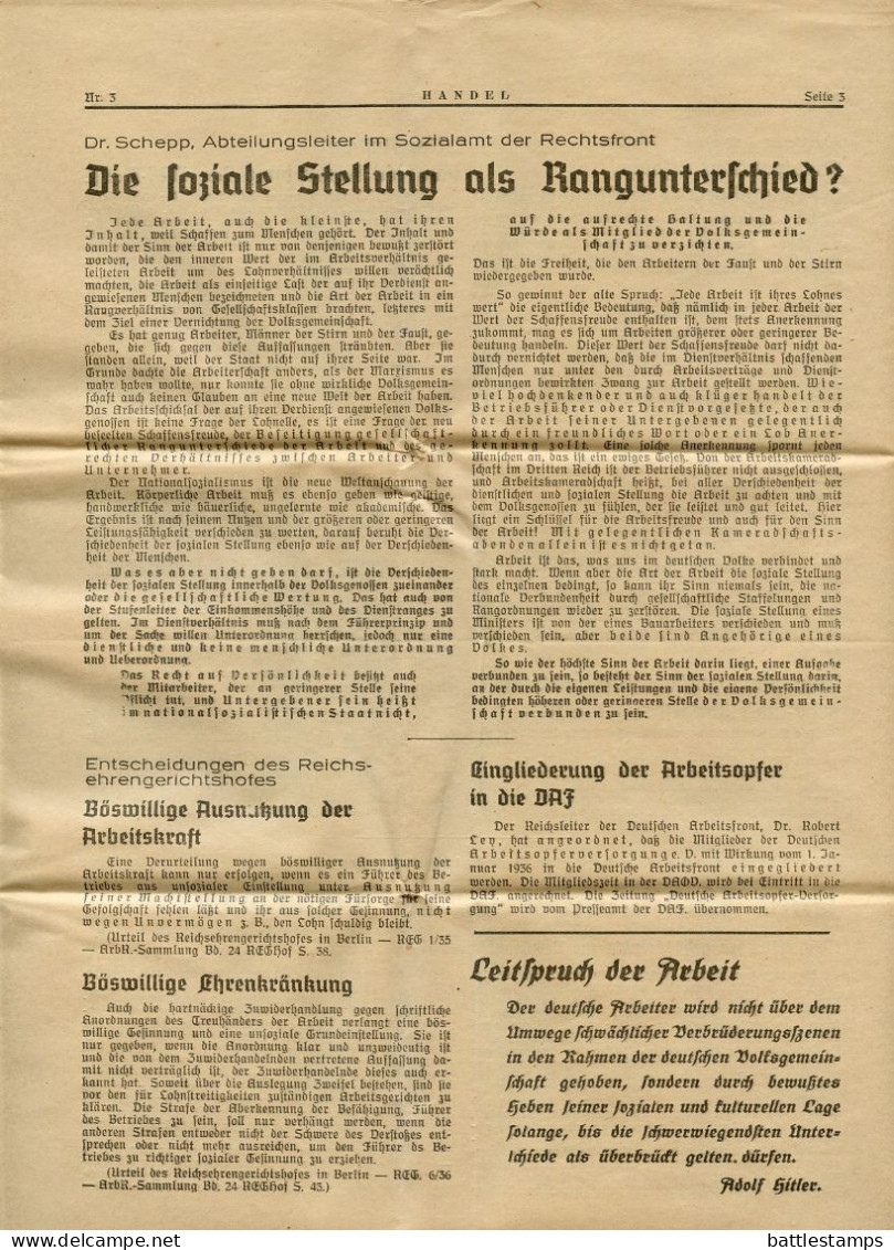 Germany 1935 Cover & Bulletins of Handel; Melle - Reichsbetriebsgemeinschaft to Schiplage; 4pf Hindenburg