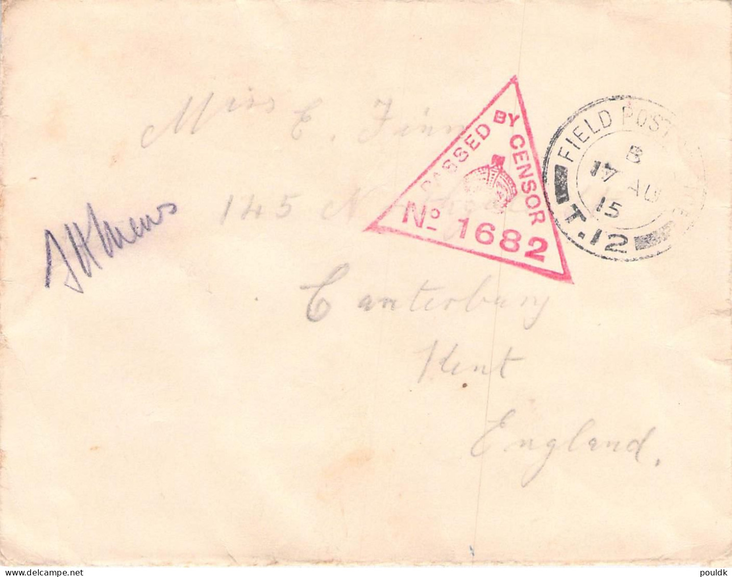 British Field Post WW 1 From Armentières, France - Unit Under 12. Division Censored CM3 Cover Posted Field Post Office T - Militares