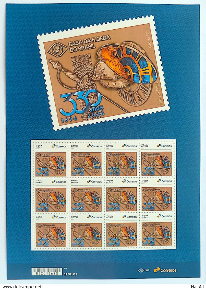 SI 18 Brazil Institutional Stamp Mint Helmet Sword Money Watch 2024 Sheet - Gepersonaliseerde Postzegels