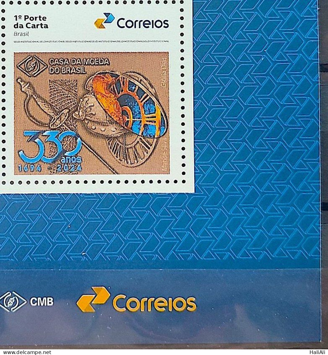 SI 18 Brazil Institutional Stamp Mint Helmet Sword Money Watch 2024 Vignette Correios - Personalized Stamps
