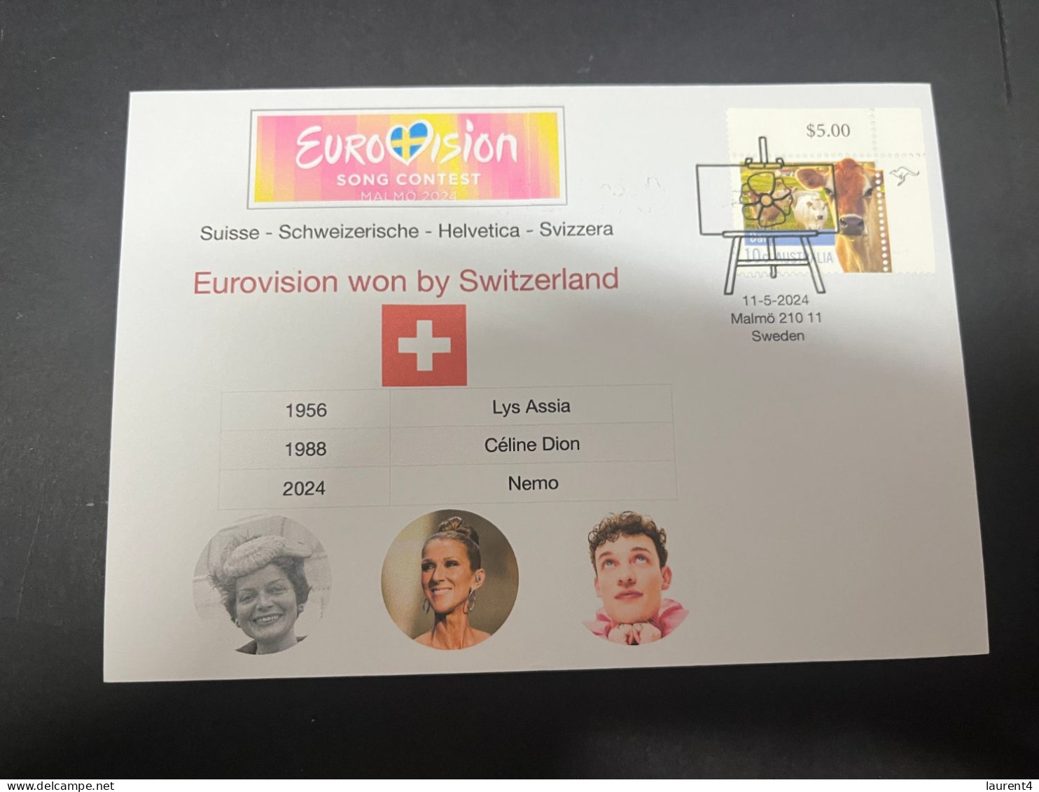 13-5-2024 (5 Z 2) Eurovision Song Contest 2024 - 1st (3rd Win For Switzerland) 1956 Lys Assia - 1988 Céline Dion - Música
