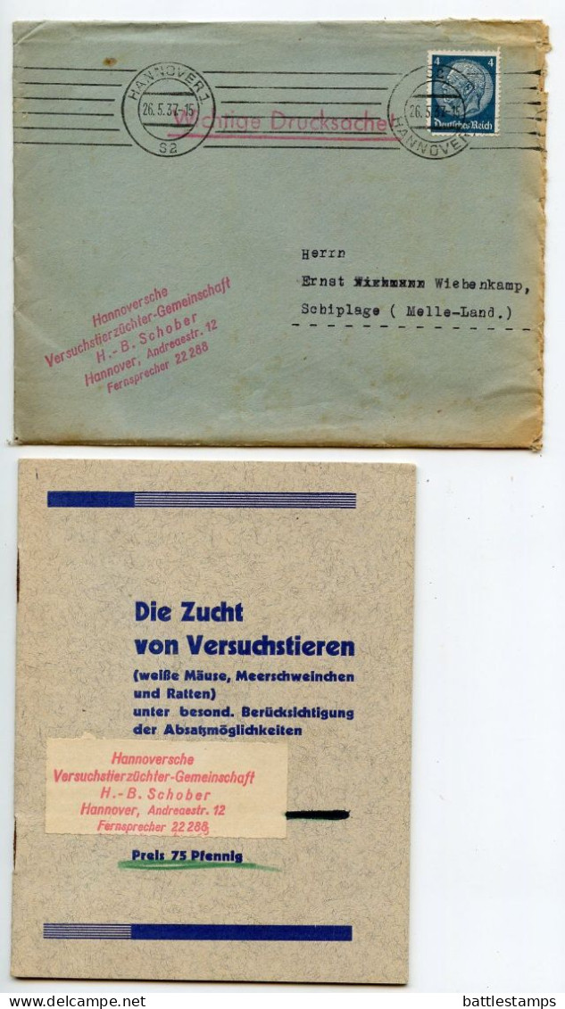 Germany 1937 Cover & Booklet "Die Zucht Von Versuchstieren"; Hannover - H.B. Schober; 4pf. Hindenburg - Covers & Documents