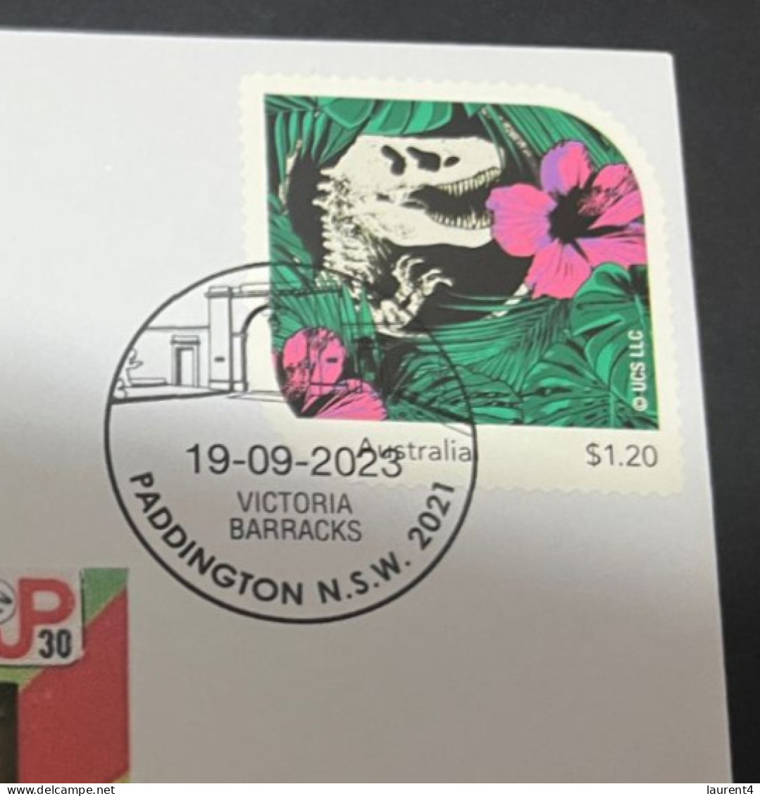 13-5-2024 (45 Z 2) Australian Personalised Stamp Isssued For Jurassic Park 30th Anniversary (Dinosaur) - Préhistoriques