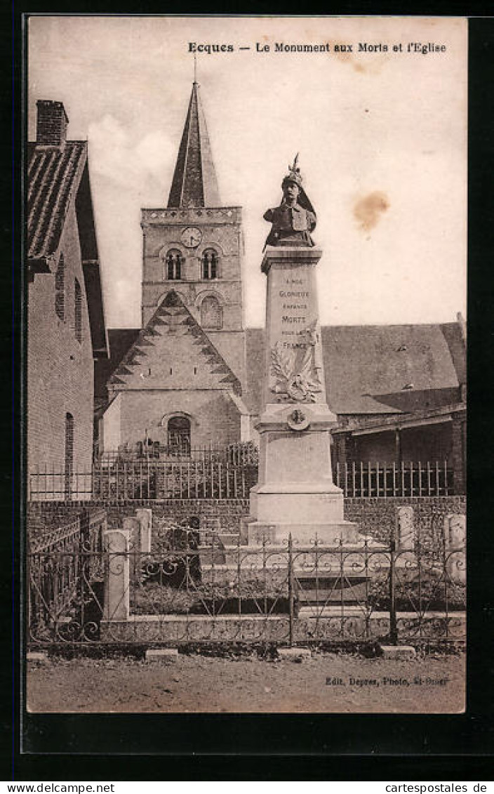 CPA Ecques, Le Monument Aux Morts Et L`Eglise  - Other & Unclassified