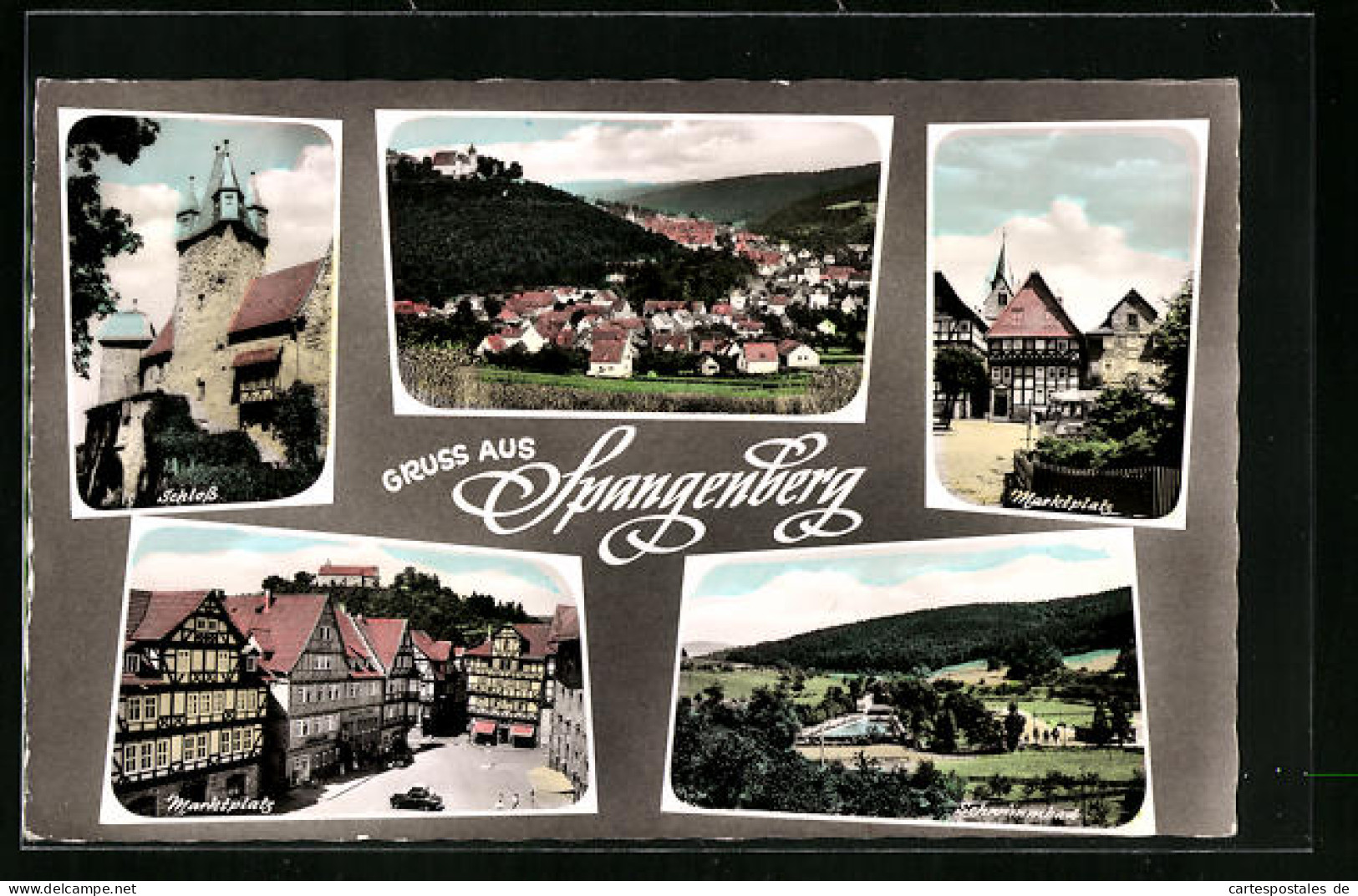 AK Spangenberg, Ortsansicht, Schloss, Marktplatz, Schwimmbad  - Autres & Non Classés