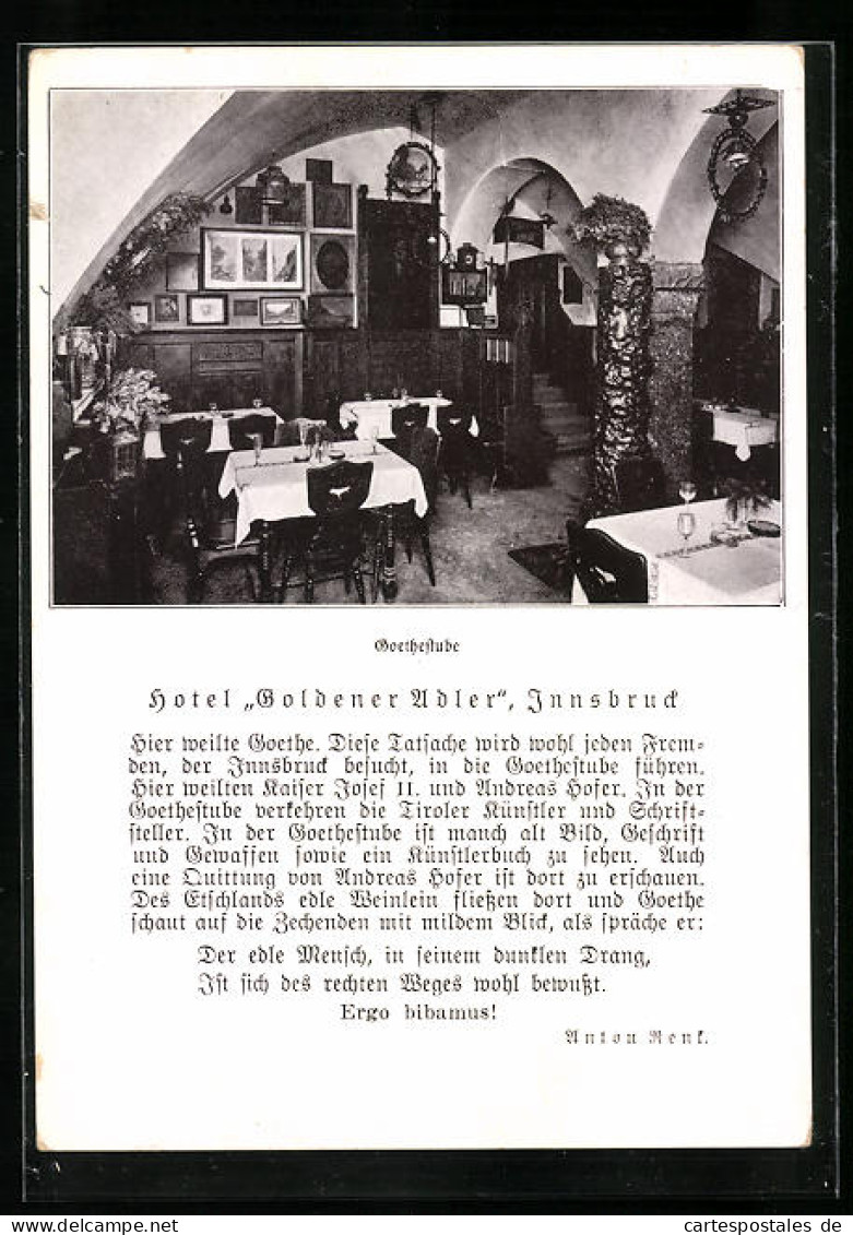 AK Innsbruck, Hotel Goldener Adler, Innenansicht  - Autres & Non Classés