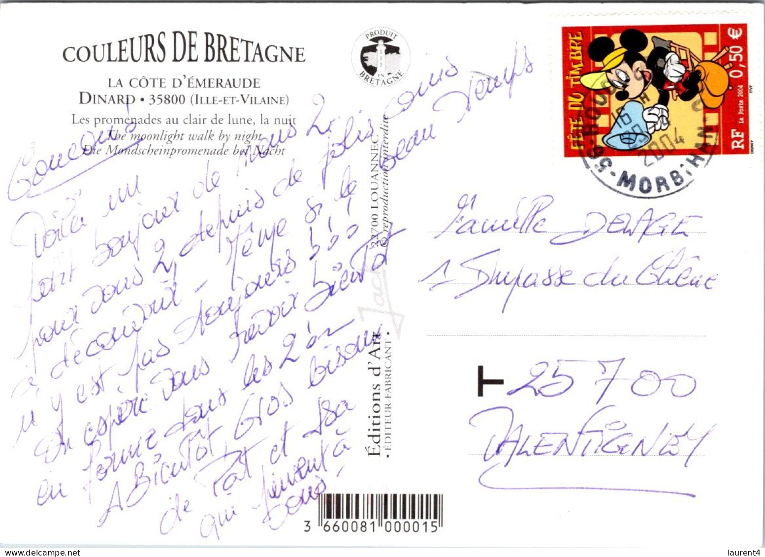 13-5-2024 (5 Z 3) France (posted With Mickey Mouse Stamp 2004) Dinard - Dinard